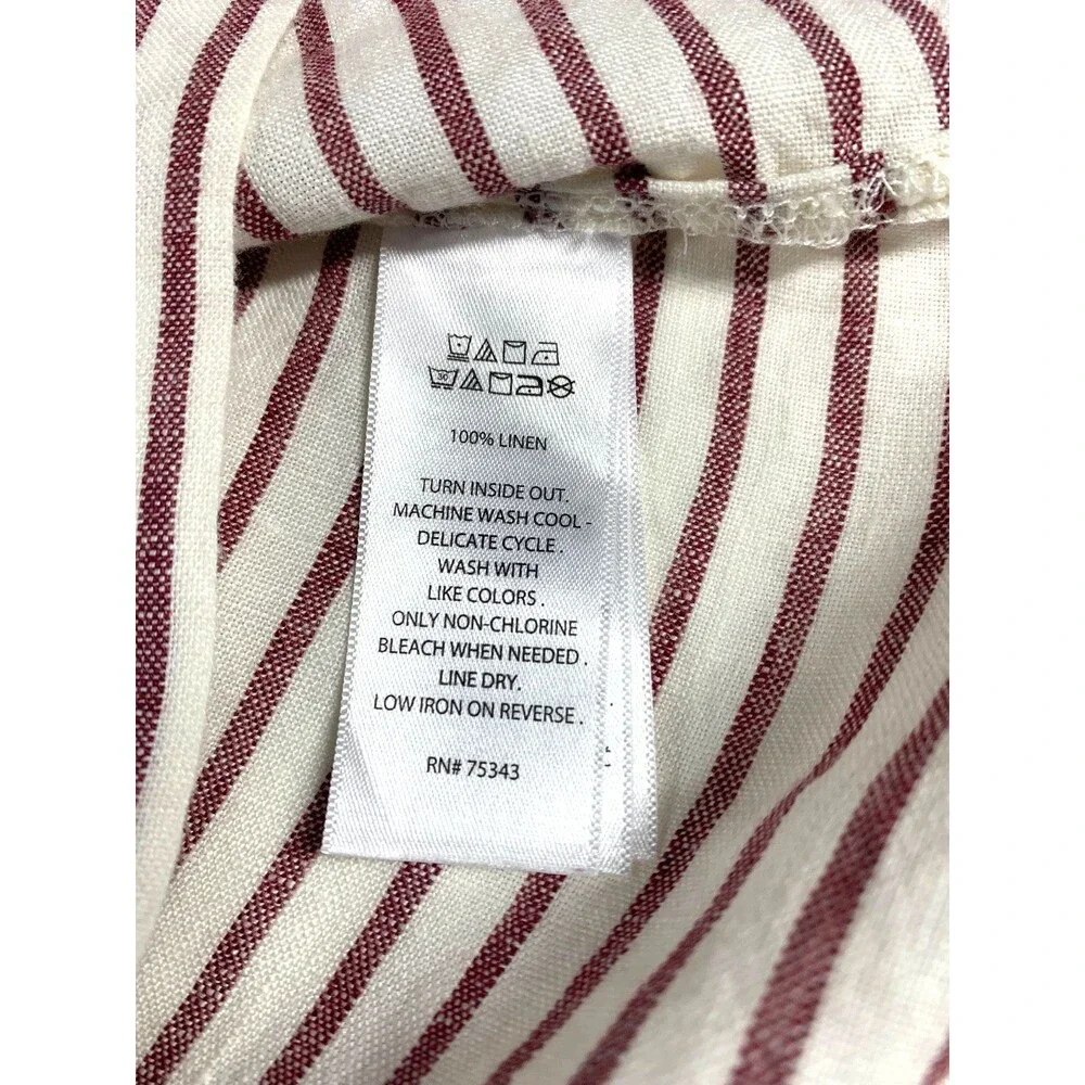 Artisan NY 100% Linen Top Womens L Burgundy White Striped Long Sleeve Boat Neck - Picture 8 of 9